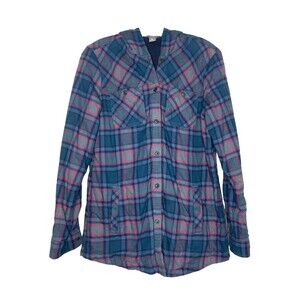 Eddie Bauer‎ Button Front Top Women Small Hoodie 100% Cotton Pockets Layered